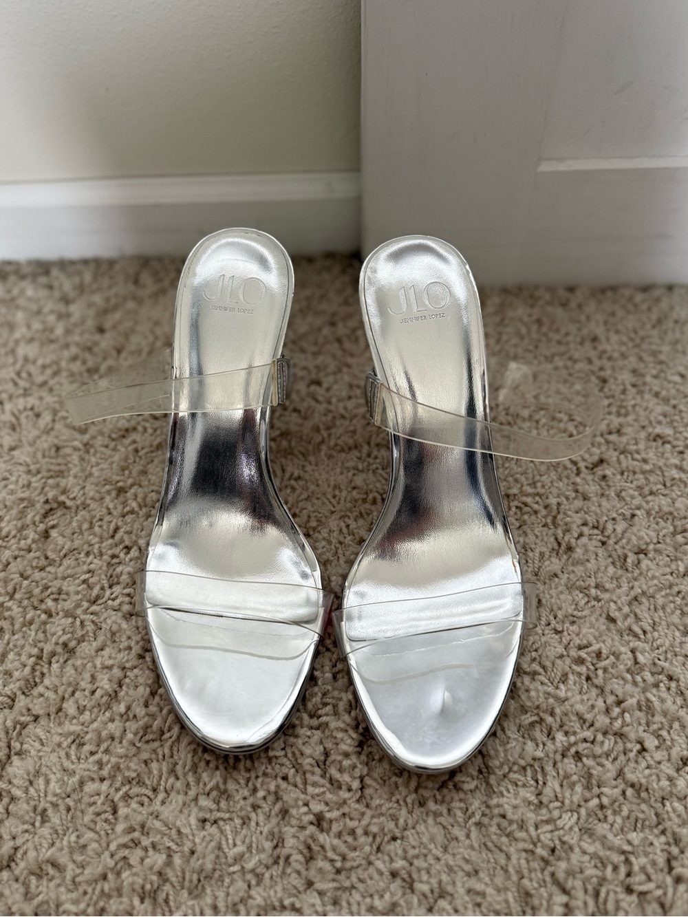 JLO Silver Clear-Strap Heels